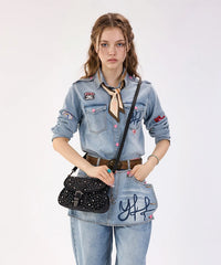 Wrangler Crystal Studded Canvas Saddle Bag