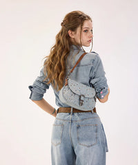 Montana West Crystal-Studded Canvas Saddle Bag