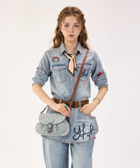 Montana West Crystal-Studded Canvas Saddle Bag