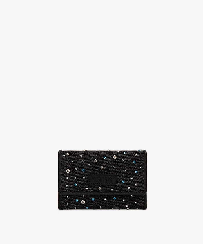 Wrangler Rhinestone Trifold Wallet in Black