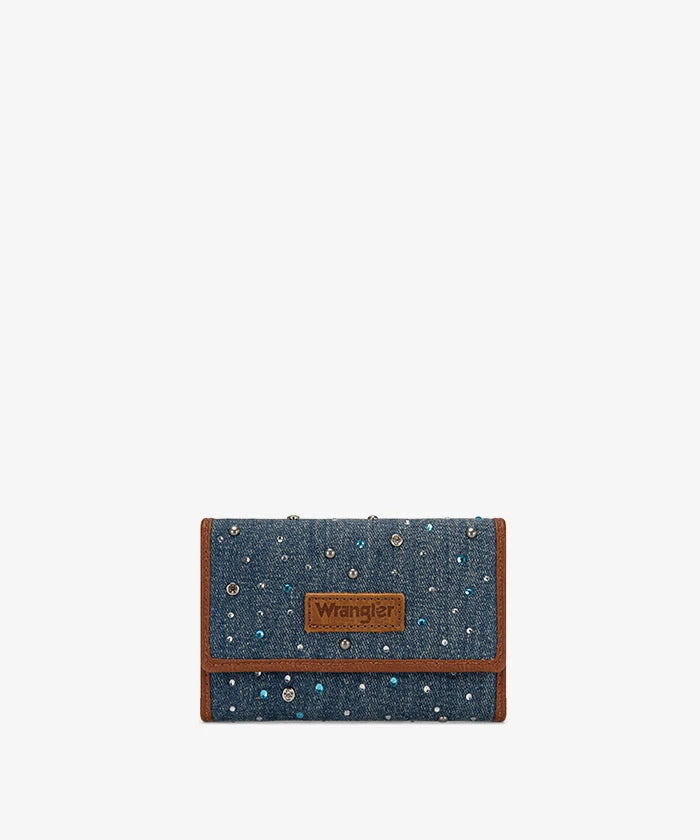 Wrangler Rhinestone Trifold Wallet in Dark Jeans