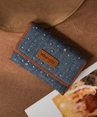 Wrangler Rhinestone Trifold Wallet in Dark Jeans