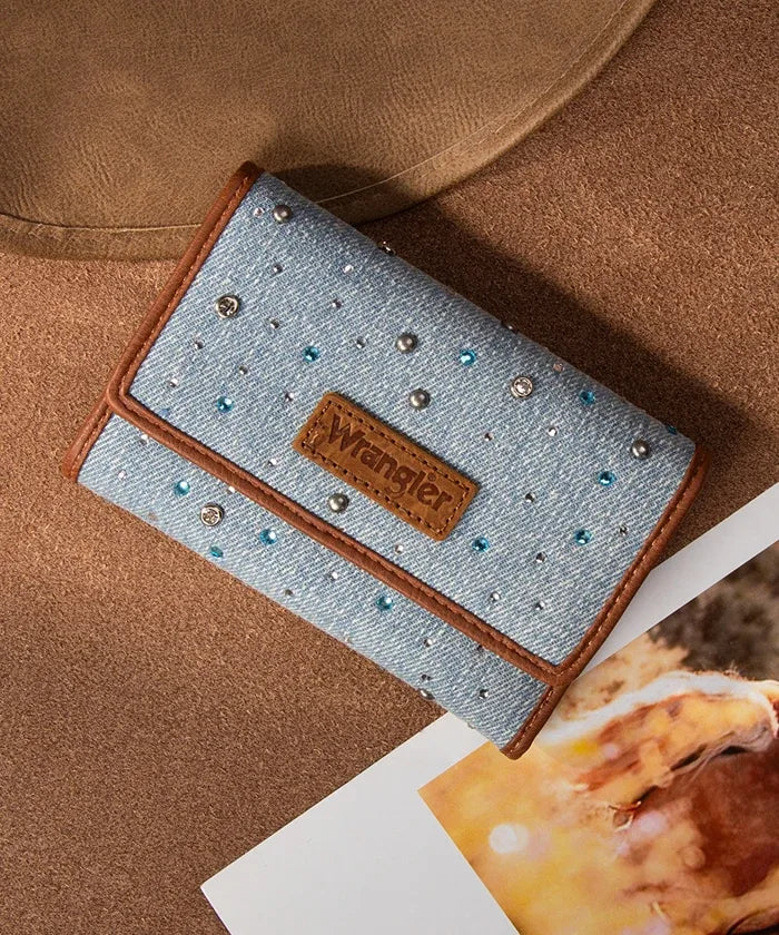 Wrangler Rhinestone Trifold Wallet in Jeans