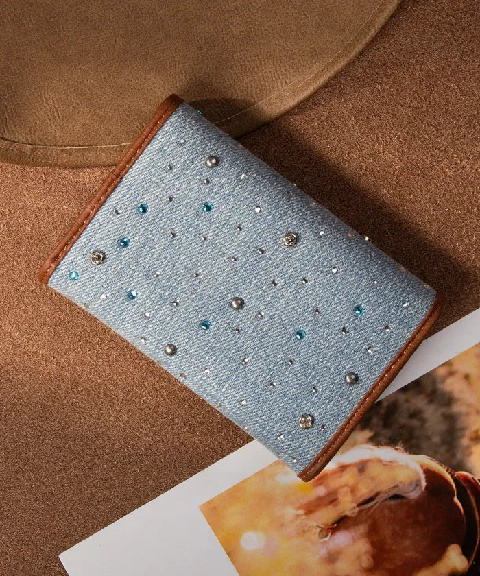 Wrangler Rhinestone Trifold Wallet in Jeans
