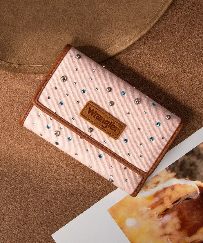 Wrangler Rhinestone Trifold Wallet in Pink