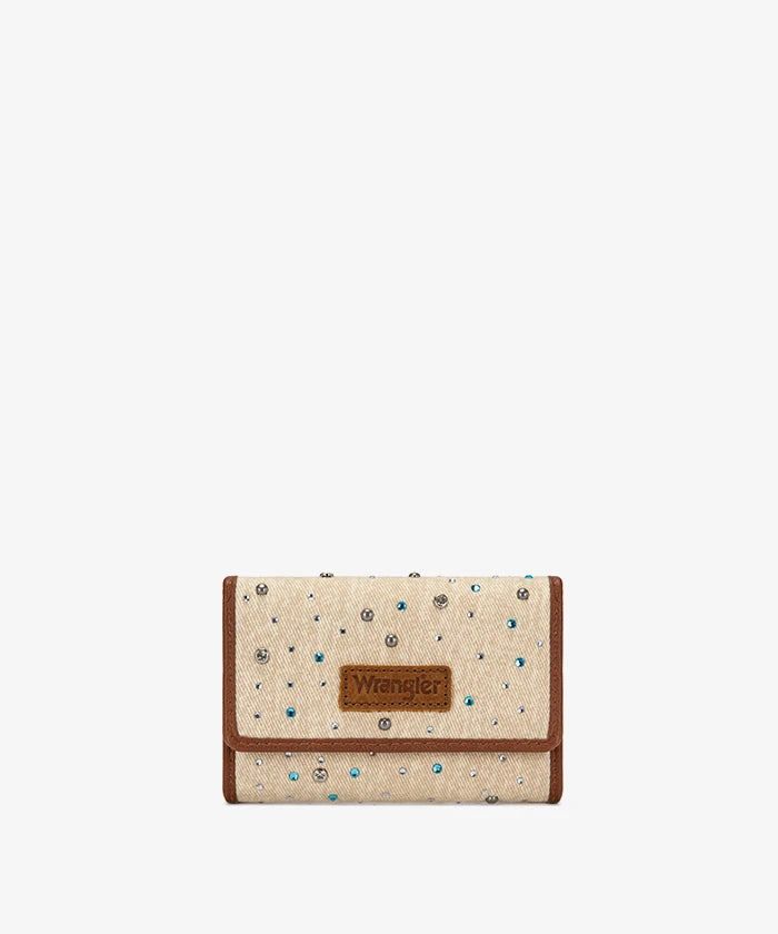 Wrangler Rhinestone Trifold Wallet in Tan