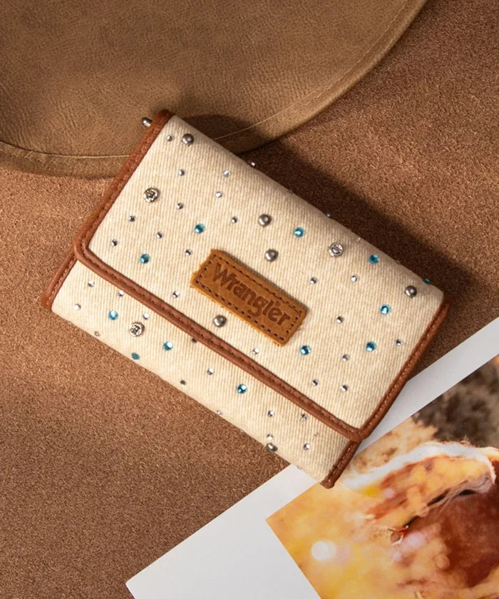 Wrangler Rhinestone Trifold Wallet in Tan