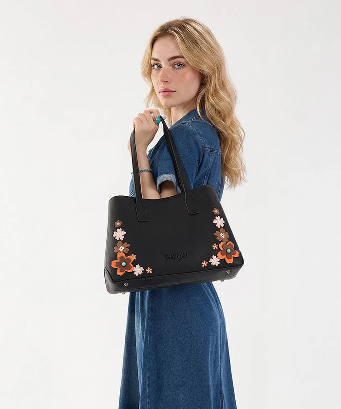Wrangler 3D Floral Appliqués Tote Bag in BK