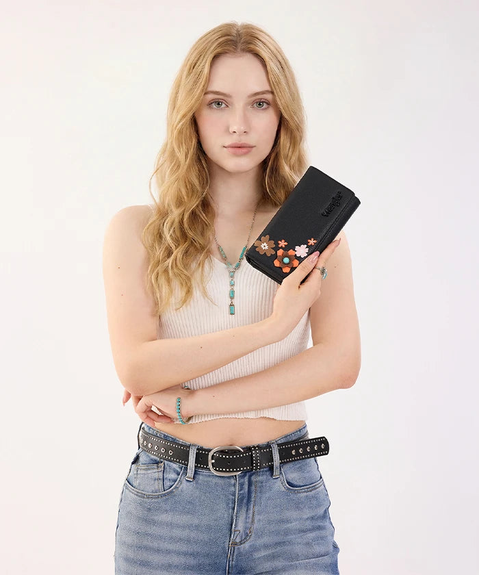 Wrangler Long Floral RFID Wallet in Black