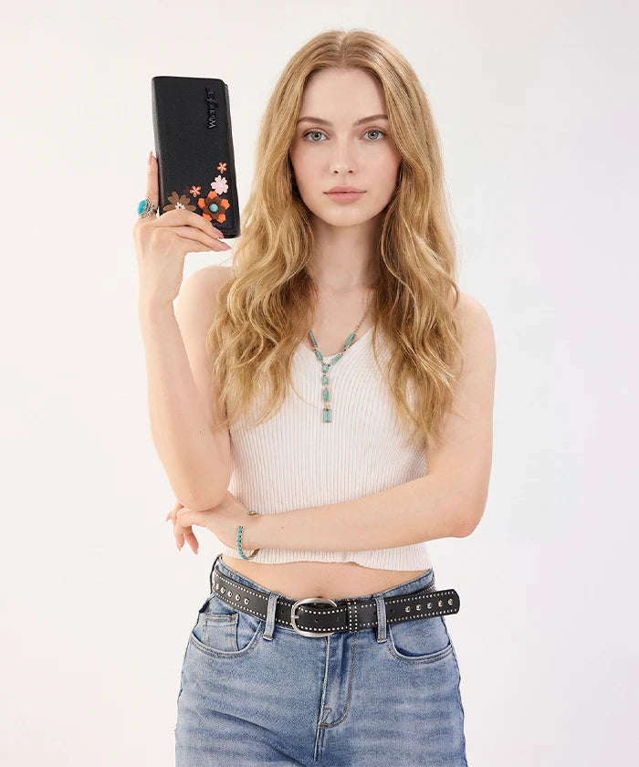 Wrangler Long Floral RFID Wallet in Black