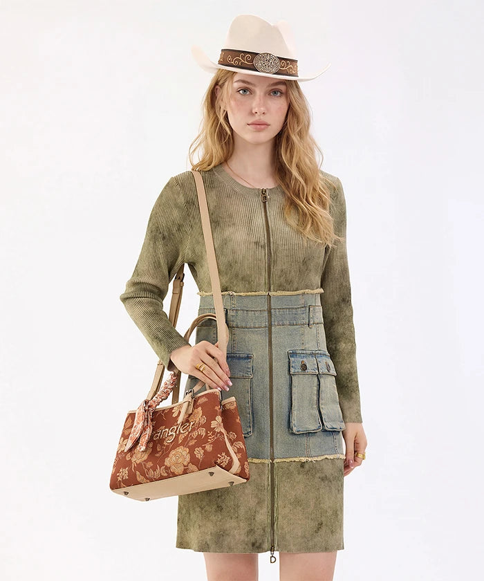 Wrangler Vintage Floral Print Canvas Shoulder Bag in BR