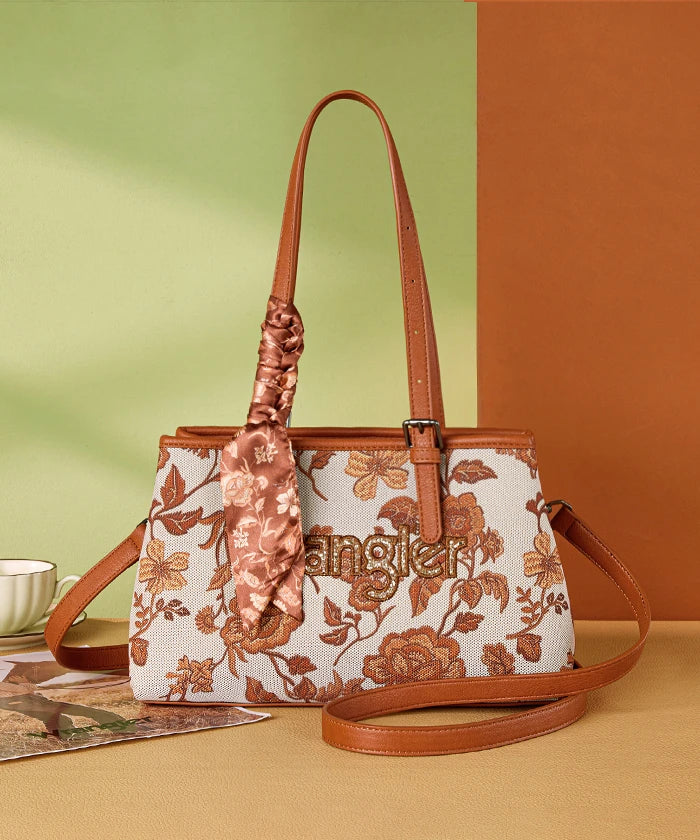 Wrangler Vintage Floral Print Canvas Shoulder Bag in DBR