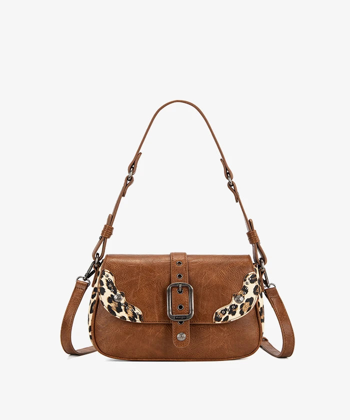 Wrangler Buckle Shoulder Bag in br — Country style handbag with studded details