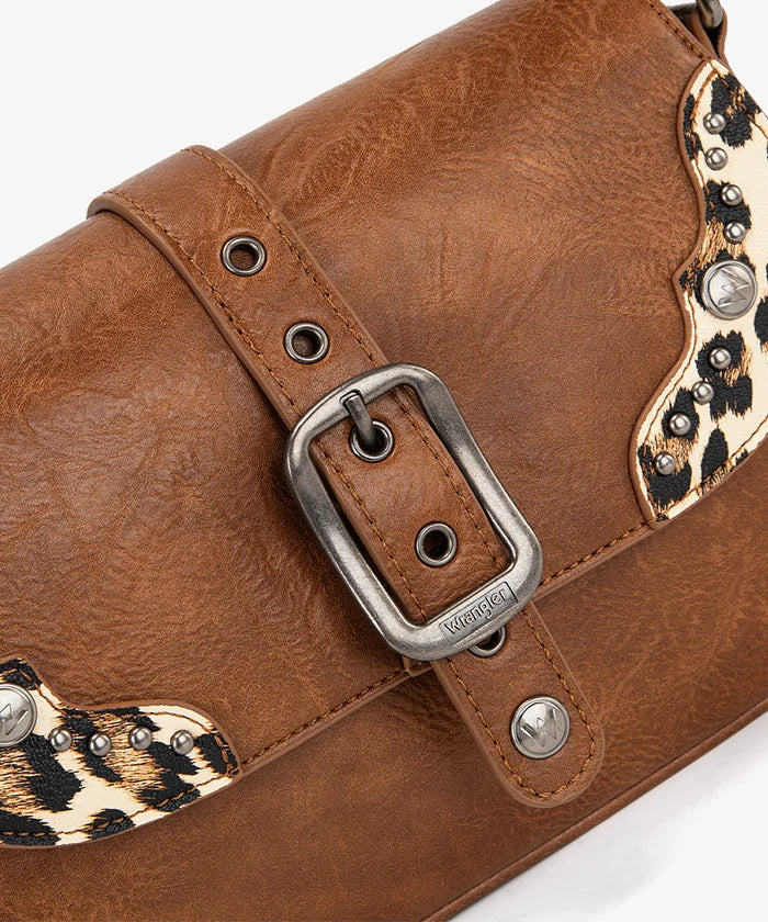 Wrangler Buckle Shoulder Bag in br — Country style handbag with studded details