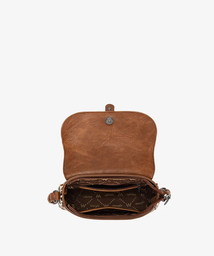 Wrangler Buckle Shoulder Bag in br — Country style handbag with studded details