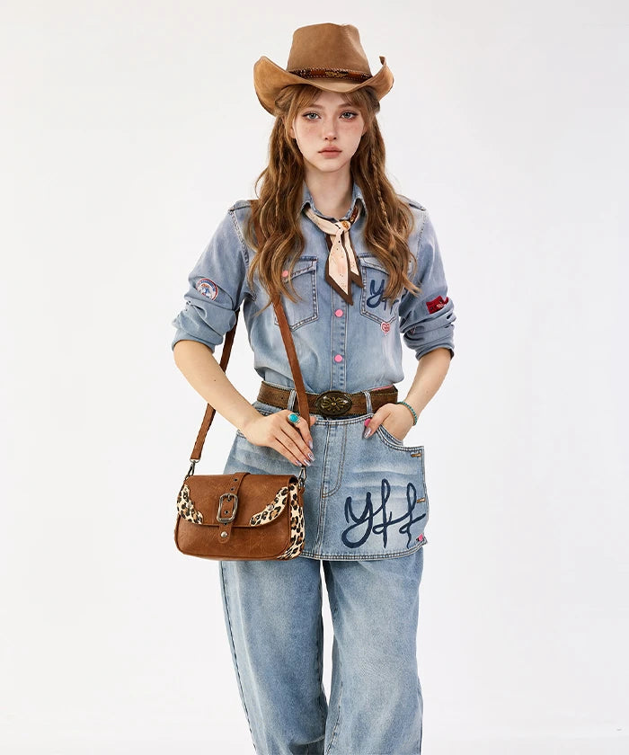 Wrangler Buckle Shoulder Bag in br — Country style handbag with studded details