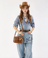 Wrangler Buckle Shoulder Bag in br — Country style handbag with studded details
