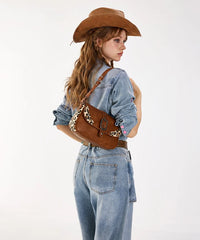 Wrangler Buckle Shoulder Bag in br — Country style handbag with studded details