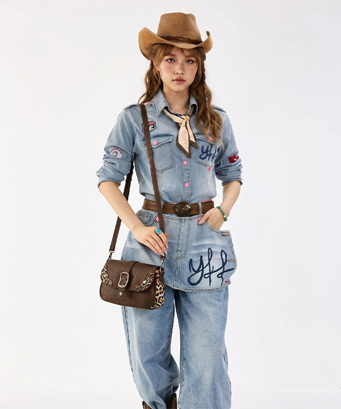 Wrangler Buckle Shoulder Bag in cf — Rustic brown shoulder bag with silver buckle