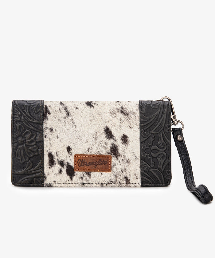 Wrangler Hair-On Cowhide Floral Tooled Wristlet - Montana West World