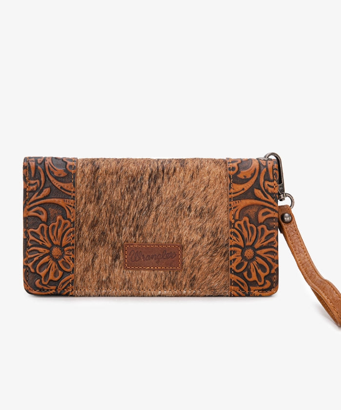 Wrangler Hair-On Cowhide Floral Tooled Wristlet - Montana West World