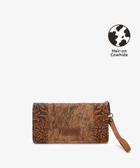 Wrangler Hair-On Cowhide Floral Tooled Wristlet