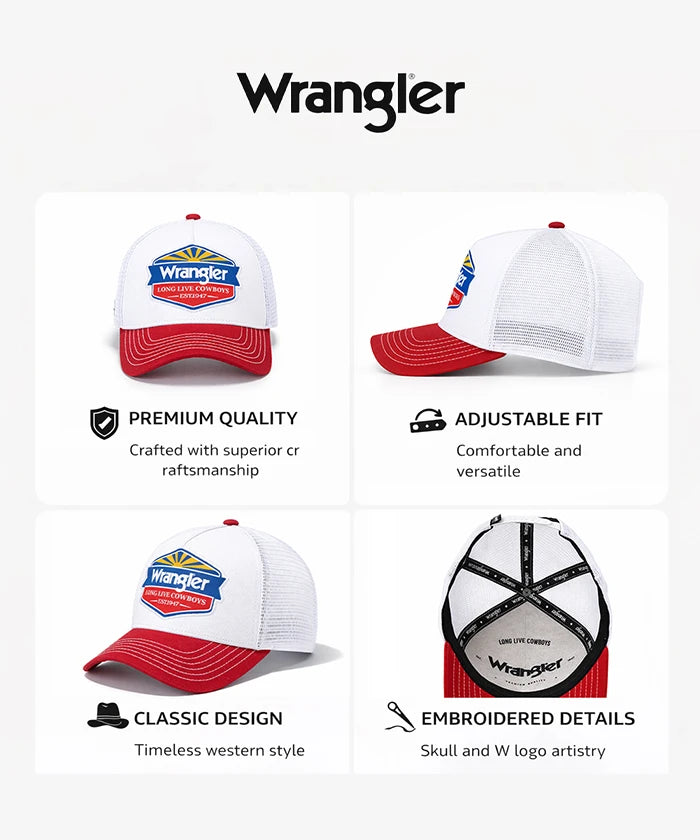 Wrangler Americana mesh back trucker hat in Red 