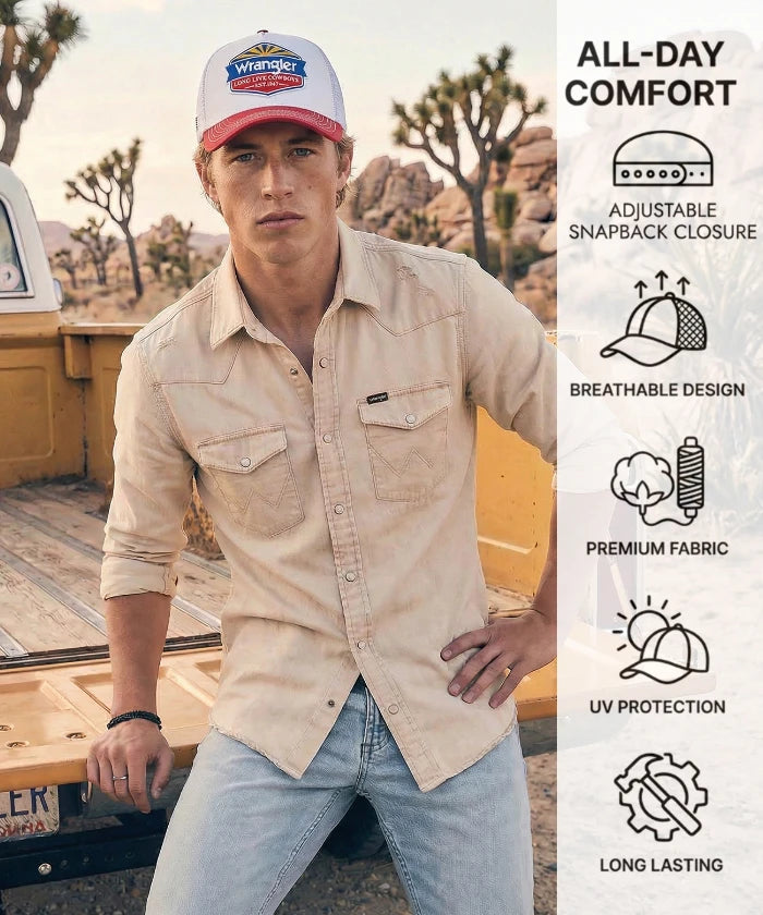Wrangler Americana mesh back trucker hat in Red 