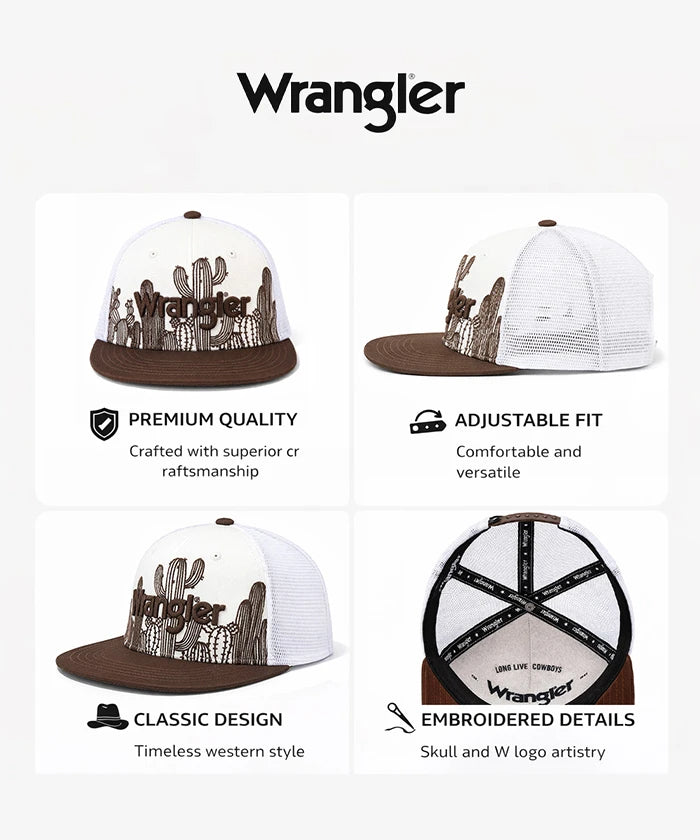 Wrangler Flat Brim Trucker Hat in White