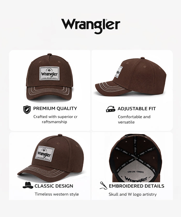 Wrangler Embroidered Patch Baseball Cap in Brown