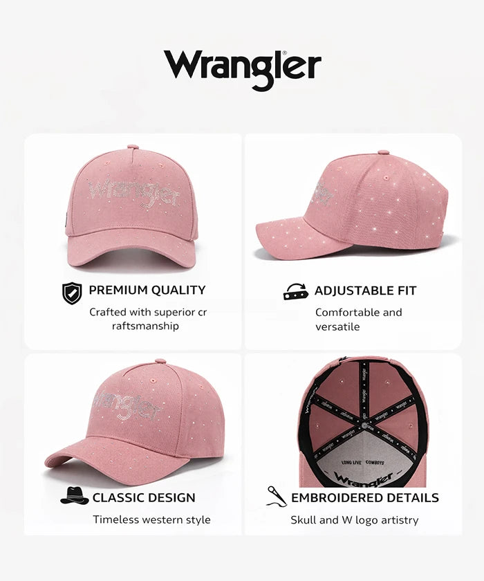 Wrangler Rhinestone Baseball Cap in Pink