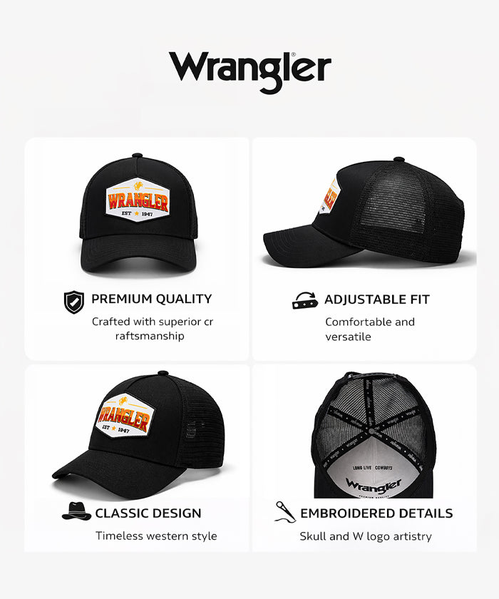 Wrangler 1947 Classic Mesh Trucker Cap in Black