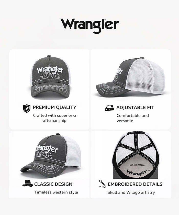 Wrangler Western Deco Stitch Mesh Back Cap in Gray