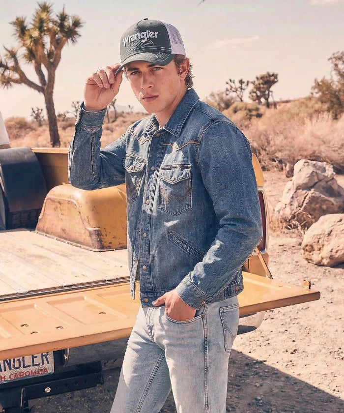 Wrangler Western Deco Stitch Mesh Back Cap in Gray