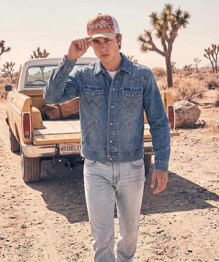 Wrangler Aztec Print Mesh Back Trucker Cap in TN-BK