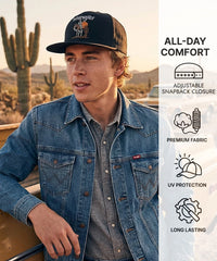 Wrangler Desert Sunset Cowboy Embroidery Hat in Black
Wrangler 3D Logo Snapback Hat in White