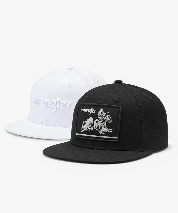 Wrangler Heritage Cowboy Patch Snapback Hat in Black
Wrangler Minimalist Logo Snapback Hat in White