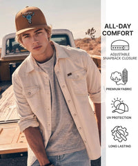 Wrangler Aztec Bull Skull Embroidery Snapback Hat in Brown
Wrangler 3D Script Logo Snapback Hat in Black