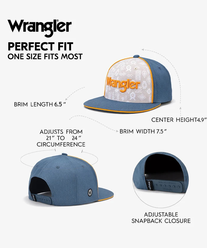 Wrangler Blue Snapback Hat with Aztec Pattern Front Panel
Wrangler Classic Black Snapback Hat with 3D Script Logo