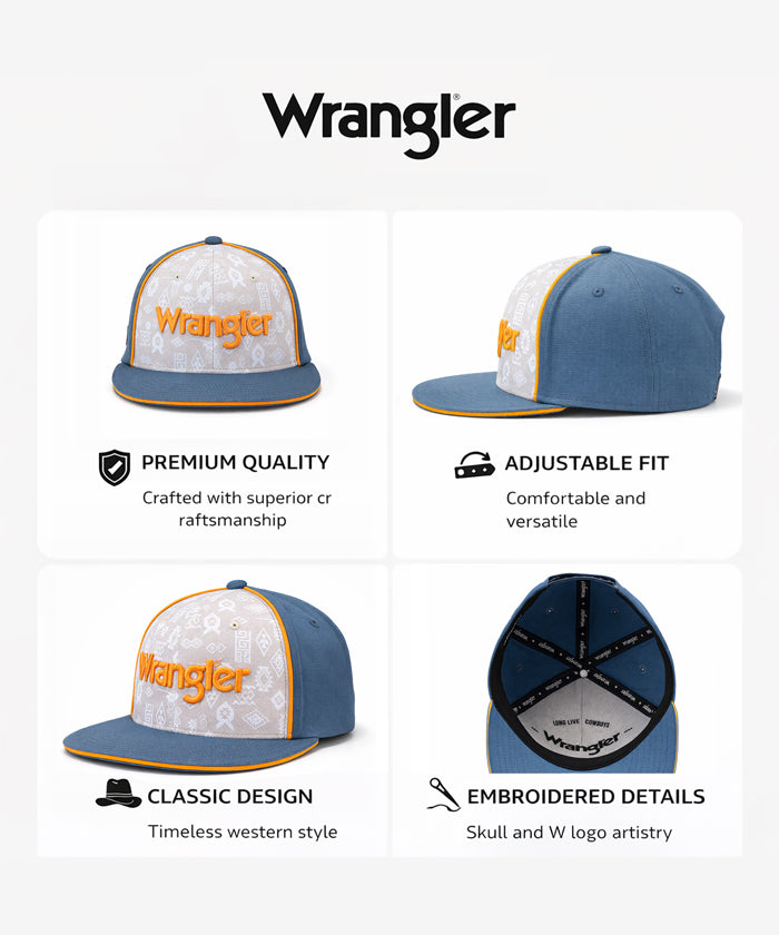 Wrangler Blue Snapback Hat with Aztec Pattern Front Panel
Wrangler Classic Black Snapback Hat with 3D Script Logo