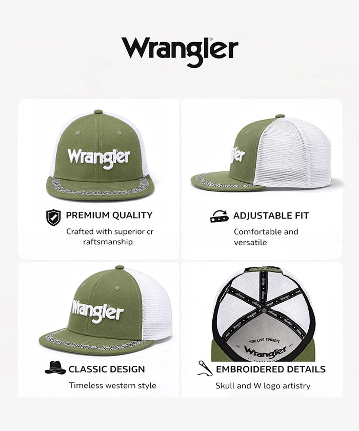Wrangler Tribal Trim Trucker Hat in Olive Sage