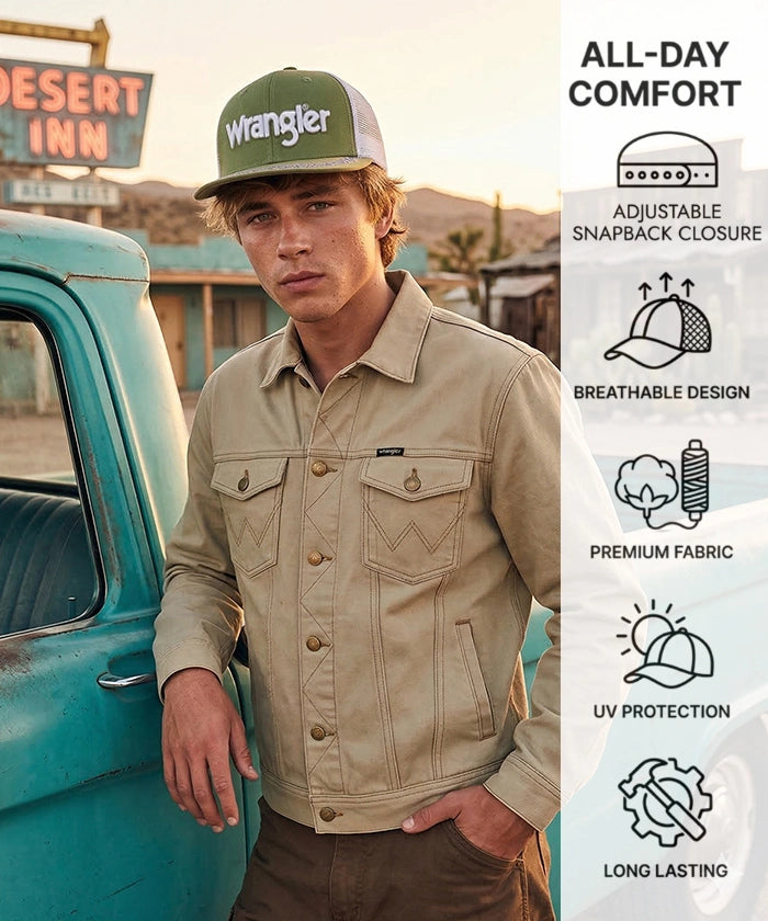 Wrangler Tribal Trim Trucker Hat in Olive Sage