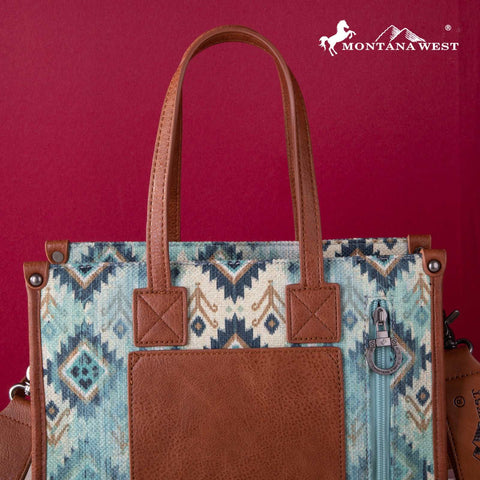 Montana West Allover Aztec Floral Tooled Crossbody Canvas Tote - Montana West World