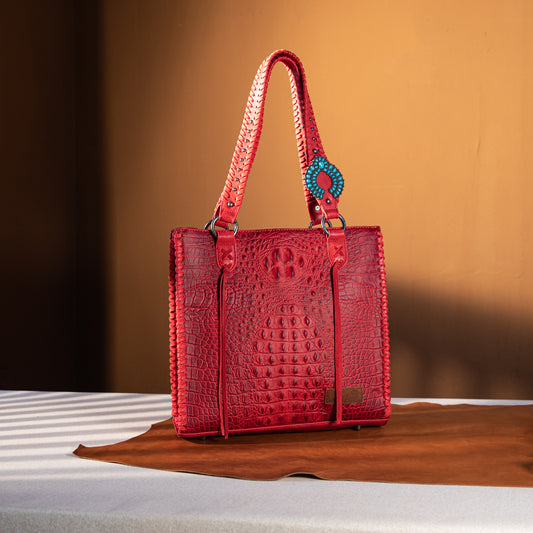 Pu Women Crocodile Print Handbag Fashion Vintage Zipper Shoulder Bag