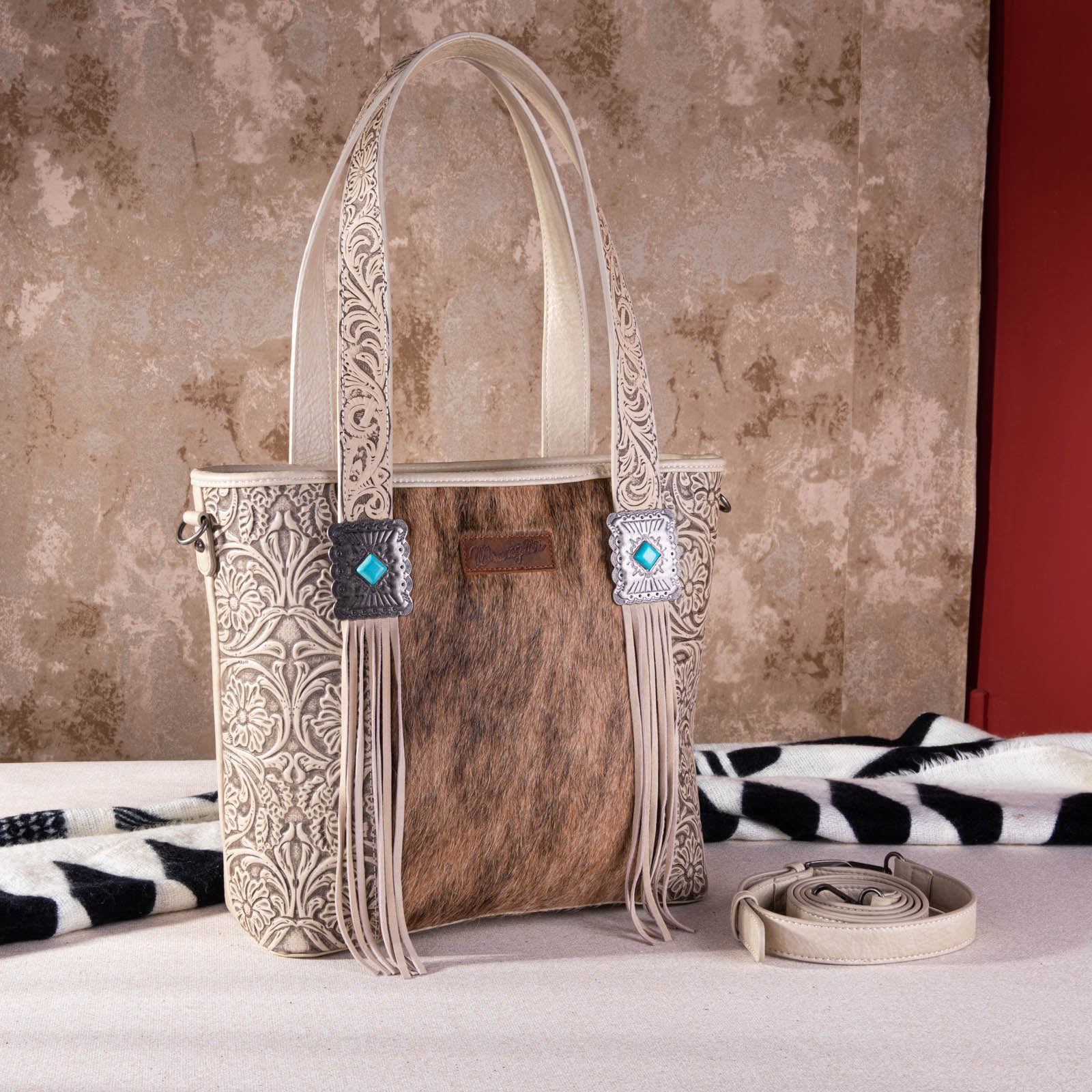 Wrangler Hair-On Cowhide Vintage Floral Concealed Carry Tote - Montana West World
