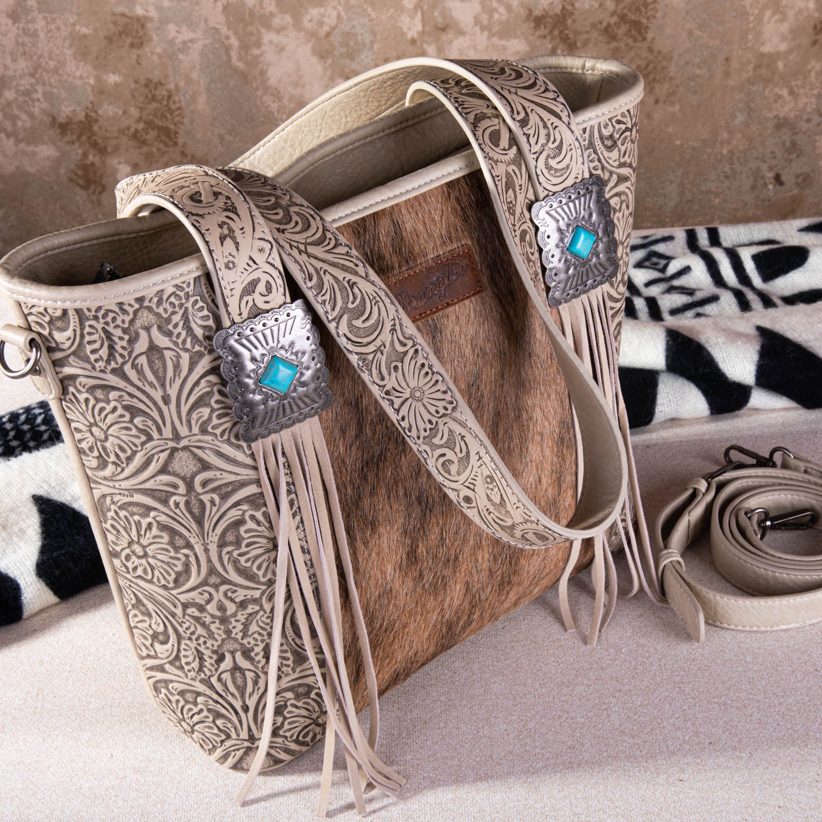 Riviera - Compact Shoulder Bag with Boho Fringe, Authentic Vintage