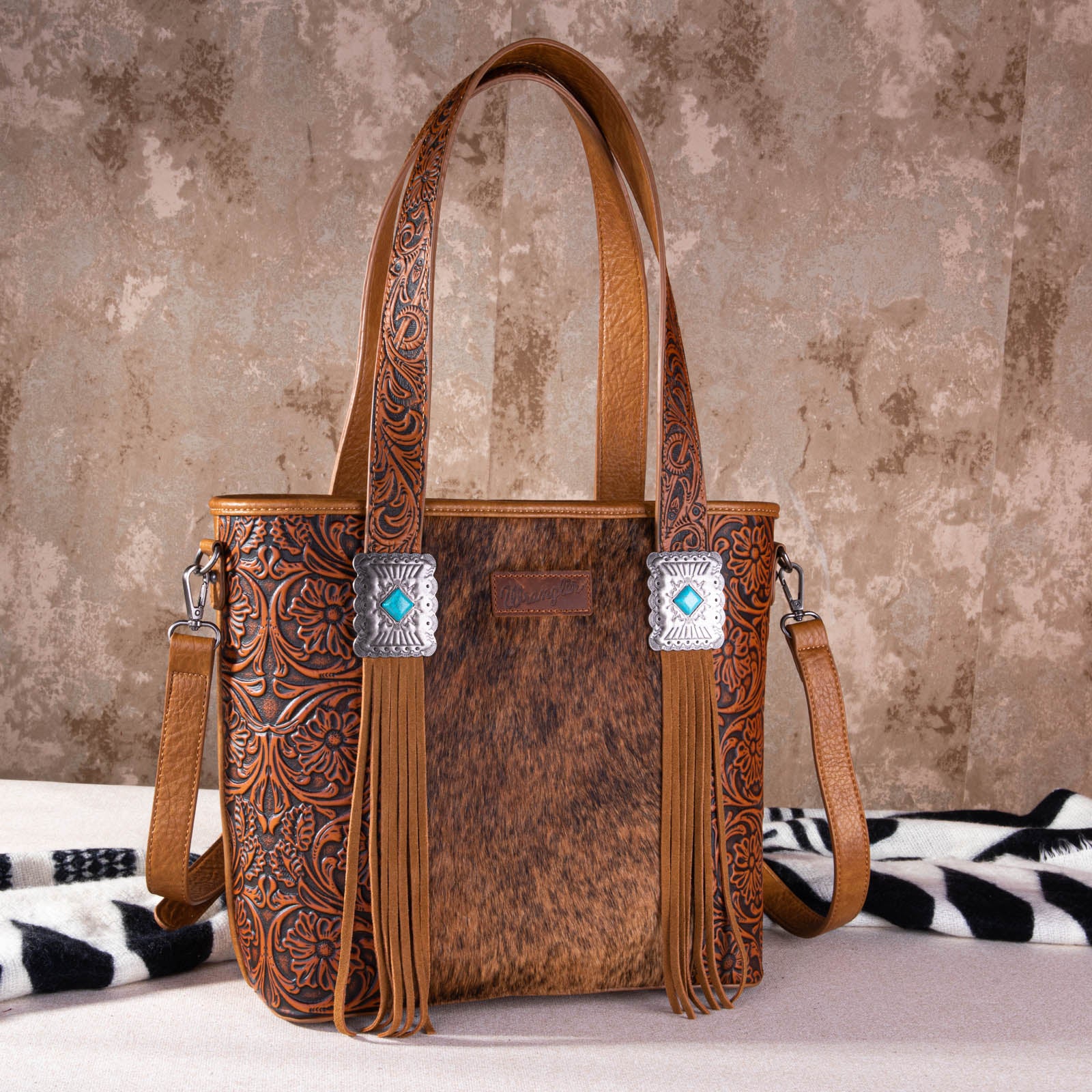 Wrangler Hair-On Cowhide Vintage Floral Concealed Carry Tote - Montana West World