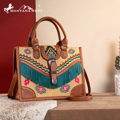 Wrangler Hair-On Cowhide Vintage Floral Crossbody Tote Collection - Montana West World
