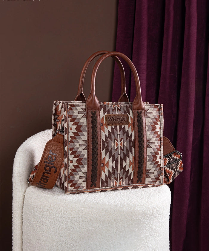 Wrangler All-Over Aztec Print Canvas Tote Bag Brown