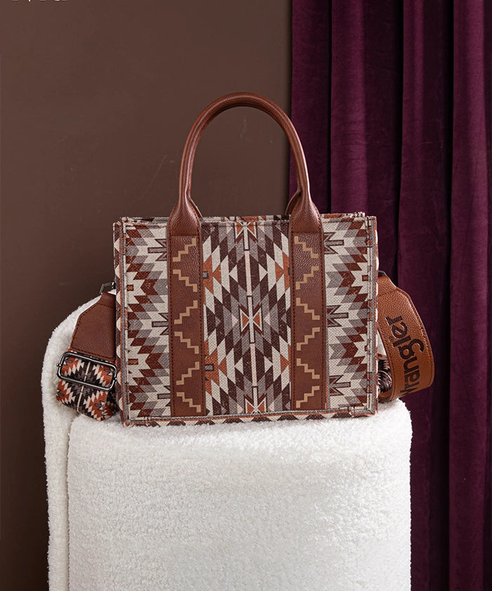 Wrangler All-Over Aztec Print Canvas Tote Bag Brown